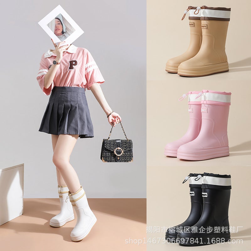 Rain Boots Women'S Mid-Barrel Fashionable And Trendy Outer Wearing Integrated Water Shoes Waterproof Non-Slip Rain Boots Soft Thick-Soled Wear-Resistant Rubber Shoes - Image 3